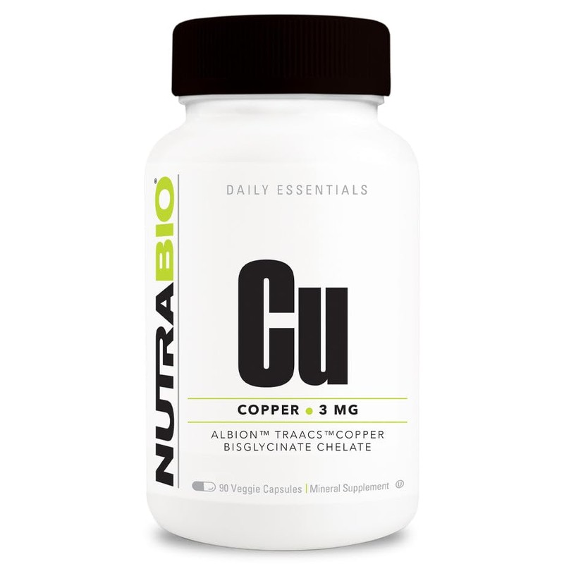 NutraBio Chelated Copper Bisglycinate Supplement (3mg), Immune Support - Copper