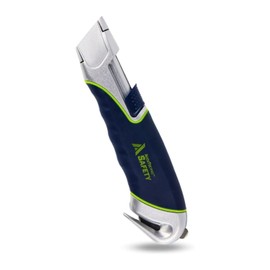 AccuTec Pro Safety A4 Auto Retract Hook Split Knife - High Cut Performance Utility Knife - Includes External Cord Cutter, Tape Splitter, and Easy Blade Exchange - ASAR-A4ZI