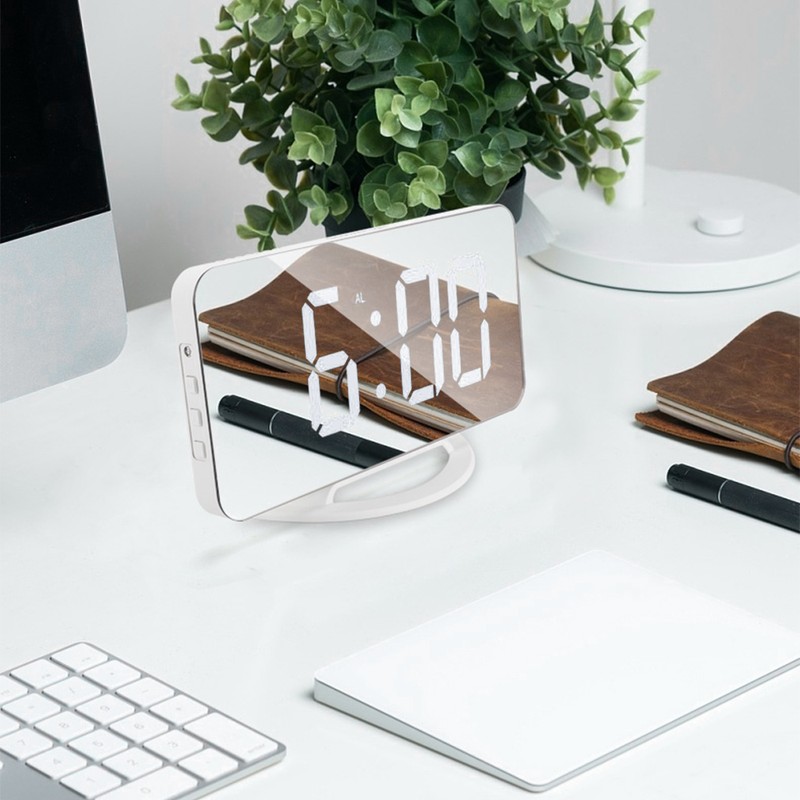 LED Mirror Clock Mini Digital Alarm Clock Table Clock with