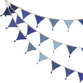 PATIKIL Pennant Banner Flags with Tassel 2 Pcs, 10Pcs Double-Side Fabric Cotton Triangle Flags 8.5Ft Bunting Pennant Garland for Birthday Party Wedding Room Decor, Blue Series