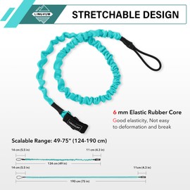 LINGVUM Kayak Paddle Leash Stretchable Coiled Rod Leash for Kayak, Paddleboard Paddle and Fishing Rod, 49"-75", Teal, 2 Pack