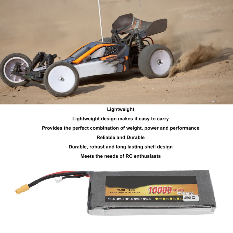 7.4V 10000mAh Lithium Battery 30C XT60 Plug RC 2S LiPo