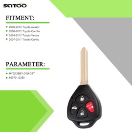 SCITOO Replacement for Shell 4 Buttons Pad Outer shell Keyless Entry Remote Car Key Fob Case 2008-2012 for Toyota Avalon Corolla Venza Camry 1PC FCC HYQ12BBY