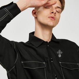 TEAMER Cross Brooch Pin Badge Russian Orthodox Crucifix Eastern Church Religious Christian Prayer Jewelry for Men Women, Stainless Steel, No Gemstone