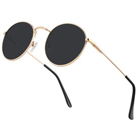 HENGOSEN Men's Round Sunglasses, Polarised Round Sunglasses, Retro Metal Frame, Sunglasses for Men and Women, 02-Gold/Grey