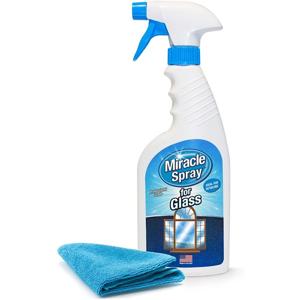 MiracleSpray for Glass, Super Clean All Glass Surfaces for a Streak-Free Shine Including Mirrors, Windows, Kitchen, Home, and Auto, Includes Microfiber Towel - 16 Ounce Kit