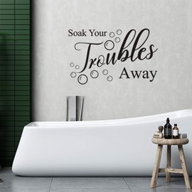 Soak Your Troubles Away Wall Decal Vinyl Stickers, Removable Cute Bubbles Quotes Art DIY Sticker Mural for Bathroom Washroom WC Living Room Toilet Office Home Window Door Decoration