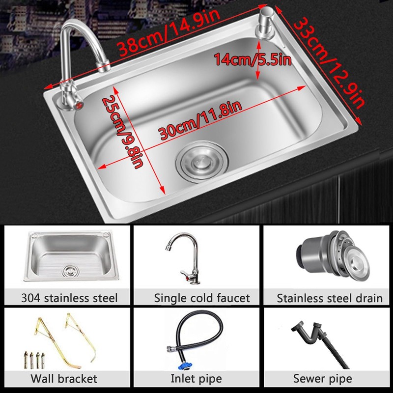 Stainless Steel Sink Wall Mount Commercial Hand Washing Station Prep