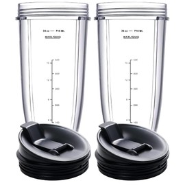 Replacement 24oz Nutri Ninja Blender Cups with Sip & Seal Lids, Compatible with BN401 BN751 BN801 BL450 BL456 BL480 BL482 BL640 BL642 BL682 Foodi SS101 SS151 SS351 SS401, 2-Pack