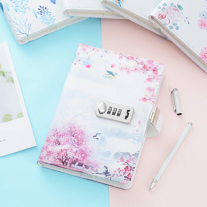 ToiM A5 Secret Diary with Lock, PU Leather Journal (Spring)