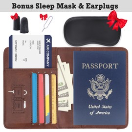 Shvigel US RFID Blocking Passport Card Holder For Travel - USA Faux Leather Passport Cover – Small American Passport Protector Case for Women Men (Brown)