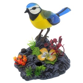 Escomdp Cute Kids Electronic Birds Toys Realistic Move Chirp Electric Office Home Room Desk Decor Decoration Birthday Gifts (Yellow & Blue)