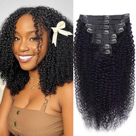 3C 4A Kinky Curly Clip in Hair Extensions Human Hair for Black Women - 8Pcs 18Clips Double Weft Brazilian Remy Human Hair Thick to Ends 120G/4.2oz Natural Black (12 inch)