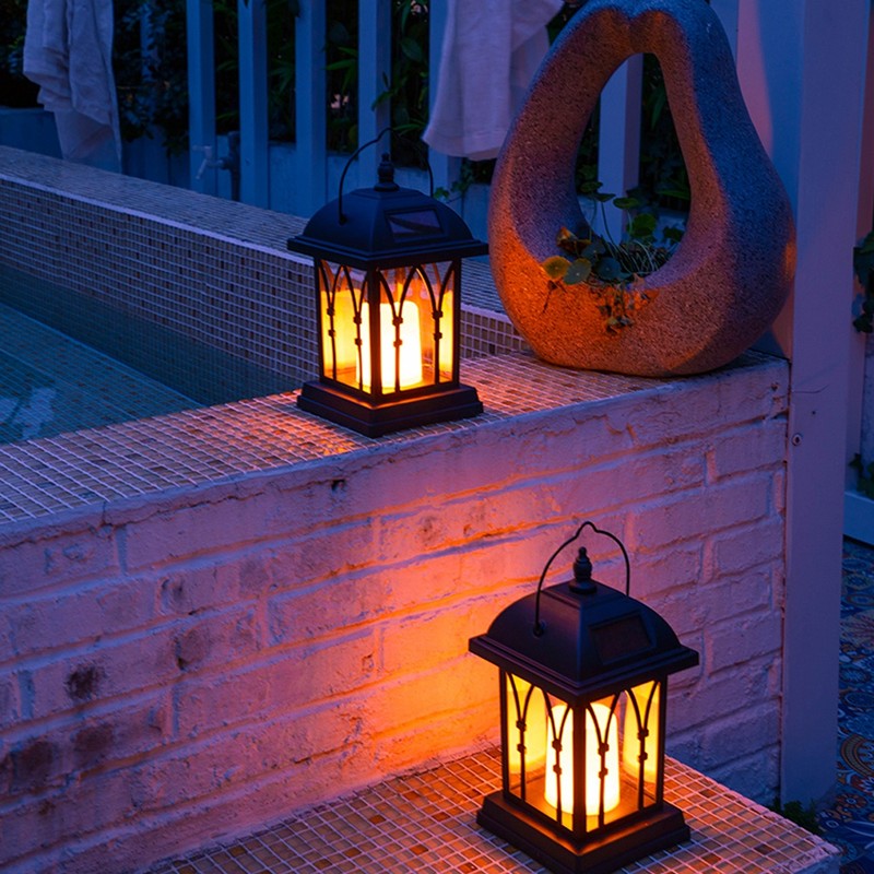 Outdoor Hanging Solar Lantern LED Candle Flame Light for Garden