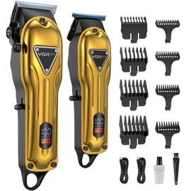 VGRPRO Hair Clippers for Men, Cordless Clipper and Trimmer Set, Zero Gap T-Blade Beard Trimmer, LCD Display, Long Battery Life, Professional Grooming Kit for Hair Cutting and Beard Styling