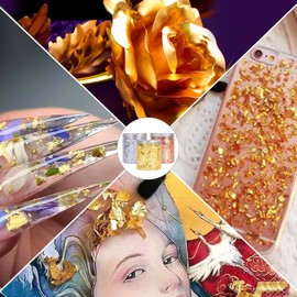 10 Grams Gold Leaf Flakes, Decorative Metallic Gilding Paper for Arts and Craft, Home Decoration, Gold