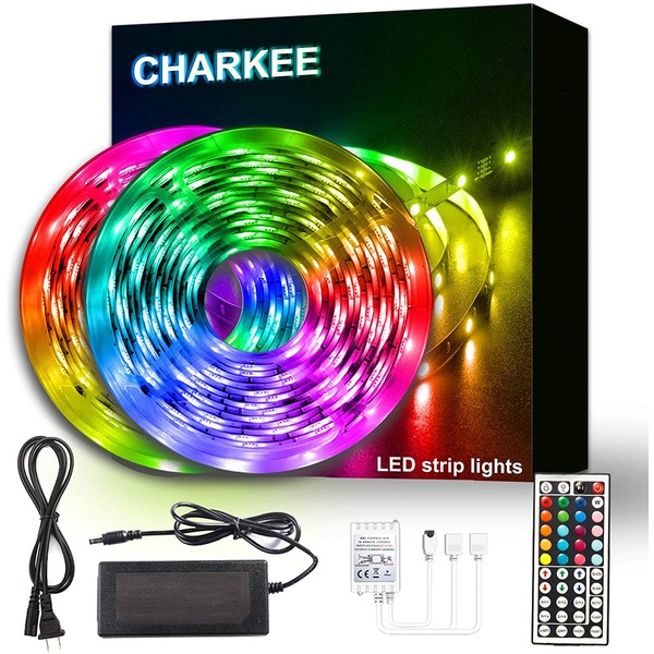CHARKEE LED Lights for Bedroom 50 ft, Color Changing LED Strip Lights with 44-Key Remote, 12 Volt RGB SMD5050 Tape Lights for Bedroom, Room Decor, Indoor,IG,TikTok,DIY(44key Remote+25ftX2)