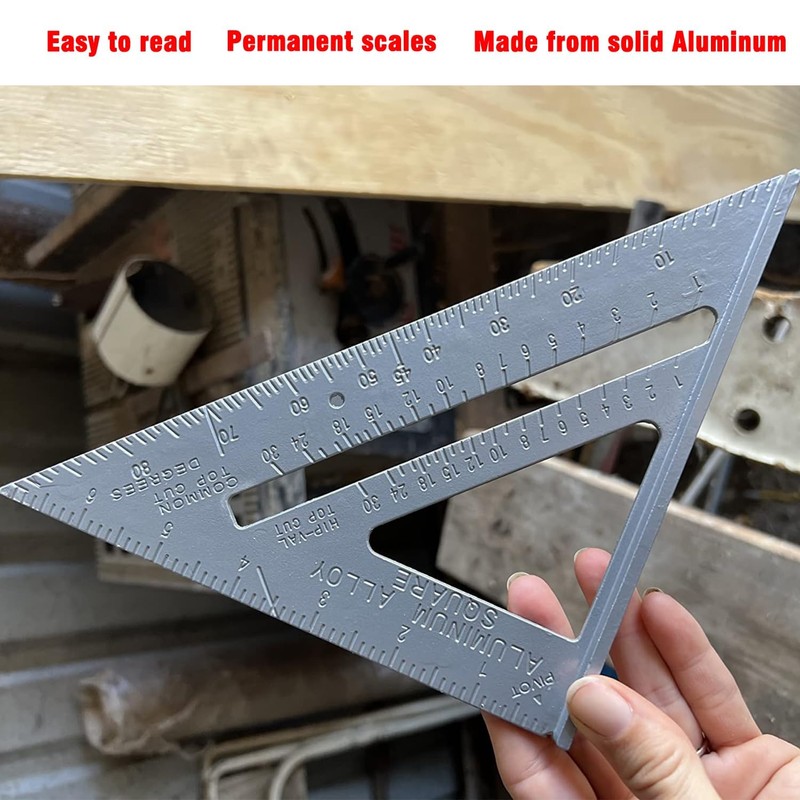 7 Inch Aluminum Rafter Square - Double-Sided Engraved Scales, Precision