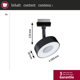 Paulmann 95589 3-Step-Dim Circle URail LED Rail spot 160lm 5W 3000K dimmable 230V Black matt Rail System