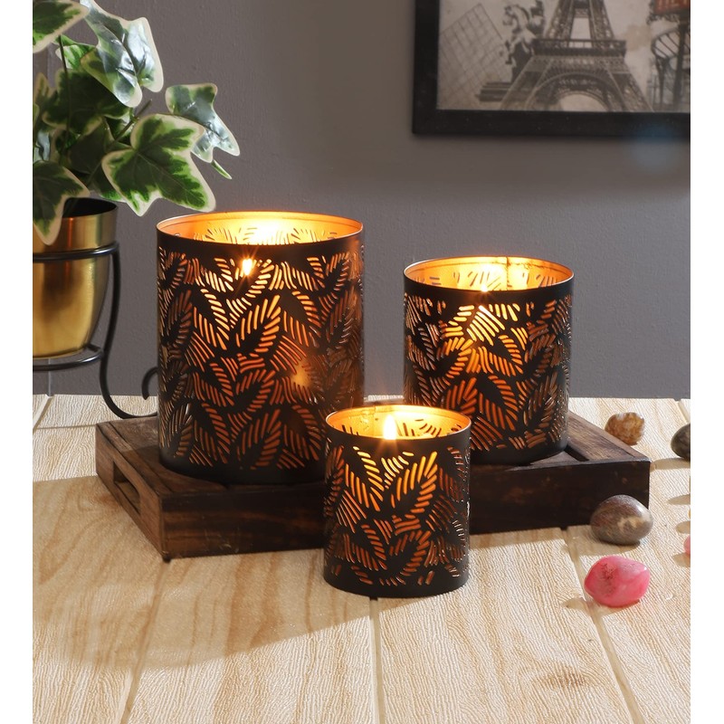 Marrakesh Set of 3 Lanterns, 14 cm, Large, Metal, Oriental