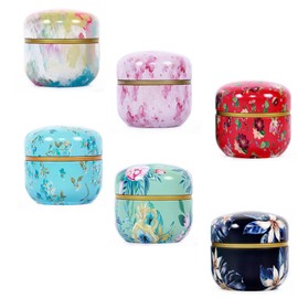 HAN SHENG 6 Pcs Airtight Tea Storage Tins 10 OZ, Vintage Style Food Containers for Loose Leaf Tea & Herbs, Coffee Beans, Spices, Sugar - Floral Embossed Design