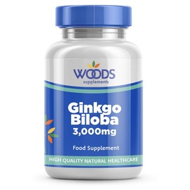 Ginkgo Biloba 3000mg (180 Tablets) from Woods Supplements | Packed with flavonoids and terpenoids | Gingko Biloba Extract Whole herb Equivalent 3000mg | Suitable for Vegetarians & Vegans