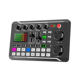 Hahhhha Sound Mixer Card Voice Changer, Bluetooth Audio Mixer DJ Mixer Board Adapter, DJ Equipment Streaming Podcast Sound Card Bluetooth-compatible For Phone Computer Live Sound Card with LED Light