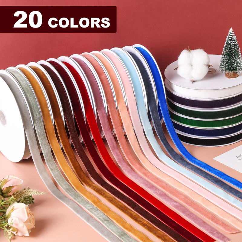 Ewaymado Dark Dusty Blue Velvet Ribbon 3/8 Inch x 20Yd,Great