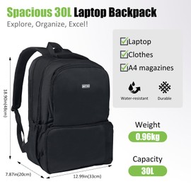 Moyad Travel Laptop Backpack Water-Repellent, Extra Large Business Computer Backpacks Daypack Airline Approved Work Bag Fit 17 Inch Laptops/Tablet for Men Women, Black