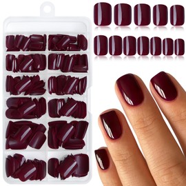 LuckForever 240pc Burgundy Press on Nails Short Square Fake Nails with Glue Tabs, Short Acrylic Nails Press ons Nail Wine Red Glue Nails False Nails Square Artificial Fingernail for Women Girls Kids