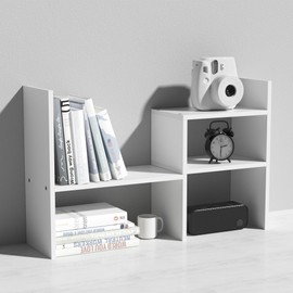 MASAKA B&W - Kawaii Storage Desktop Organizer for Your Desk Space, Double H Plants Display Shelf, Home Office Storage Rack Adjustable Stackable for Office, Dormitory (White*02)