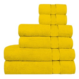 COZY TRENDS 6-Piece Premium Towel Set, 2 Bath Towels, 2 Hand Towels, and 2 Wash Cloths, 600 GSM Ring Spun Cotton Highly Absorbent Towels for Bathroom, Gym, Hotel, and Spa (Yellow)