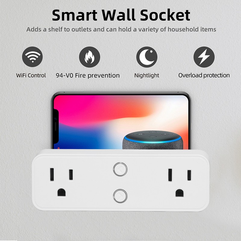 Power Strip WiFi BLE Remote Control Dual Sockets Receptacle 10A