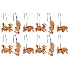 Aldopein Tiger Decorative Shower Curtain Hooks Rings for Summer Tropical Plants Jungle Leaves Shower Curtains Bathroom Decorations Accessories, Metal Rustproof Cute Wild Animals Shower Curtain Hooks