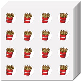 CREATCABIN Fries Planner Stickers French Fries Stickers Plastic Waterproof Adhesive Picture Small Potato Food Round Dot Cartoon Chips Decals Planner Stickers for DIY Cup Laptop Hat Notebook 0.98Inch