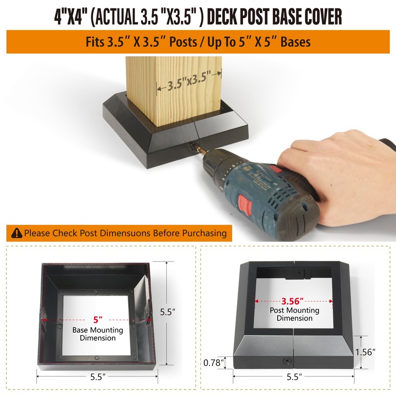 Wocepu 12 pcs 4x4 (Actual: 3.5"x3.5") Aluminum Deck Post Base