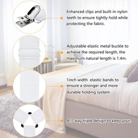 Navani Bed Sheet Clips For Bedding | Fitted Bed Sheet Straps Clips Holder | Bed Sheet Grippers Suspenders | Bed Scrunchie UK | Bed Sheet Fasteners Grippers | Mattress Sheet Clips Straps | 2pcs White