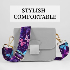 DZTLAO Wide Purse Strap Replacement Crossbody, Funny Shoulder Strap Adjustable, Cute Bag Strap for Women Guitar Purses Purple Butterfly