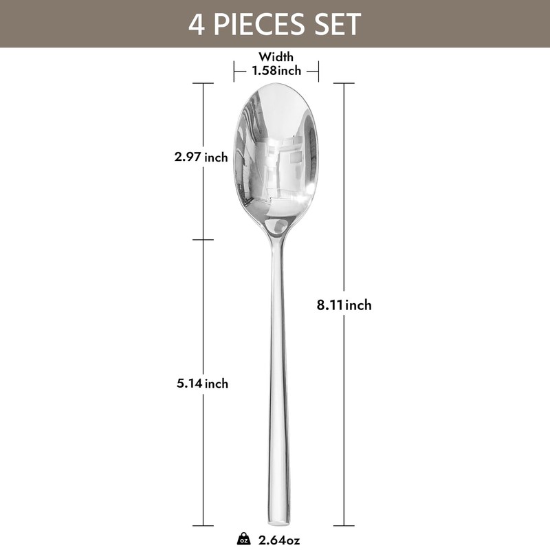 KINGSTONE Dinner Spoon Set, 4-Piece Tablespoons Silverware Spoons, Premium Food