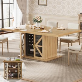 LVB Dining Table for 4-6, Modern Wood Dining Room Table, Farmhouse Rectangular Kitchen Table with Storage & Fridge Space, Large Rustic Eating Dinner Tables for Kitchen, Living Room, Oak, 63 Inch