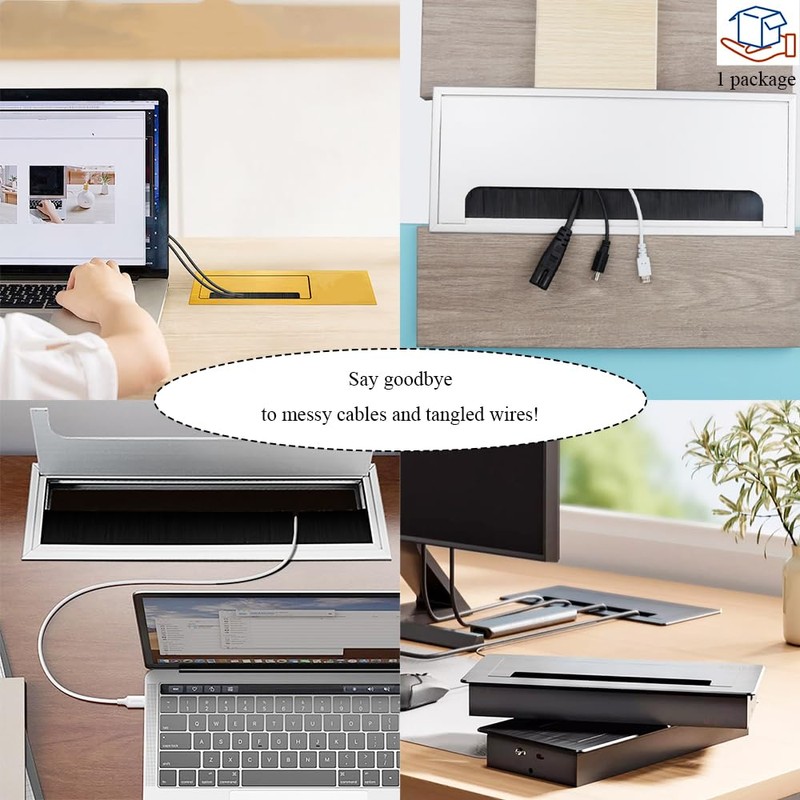 HAHIYO Gold Aluminum Alloy Desk Grommet,80x160mm Premium Cable Organizer with
