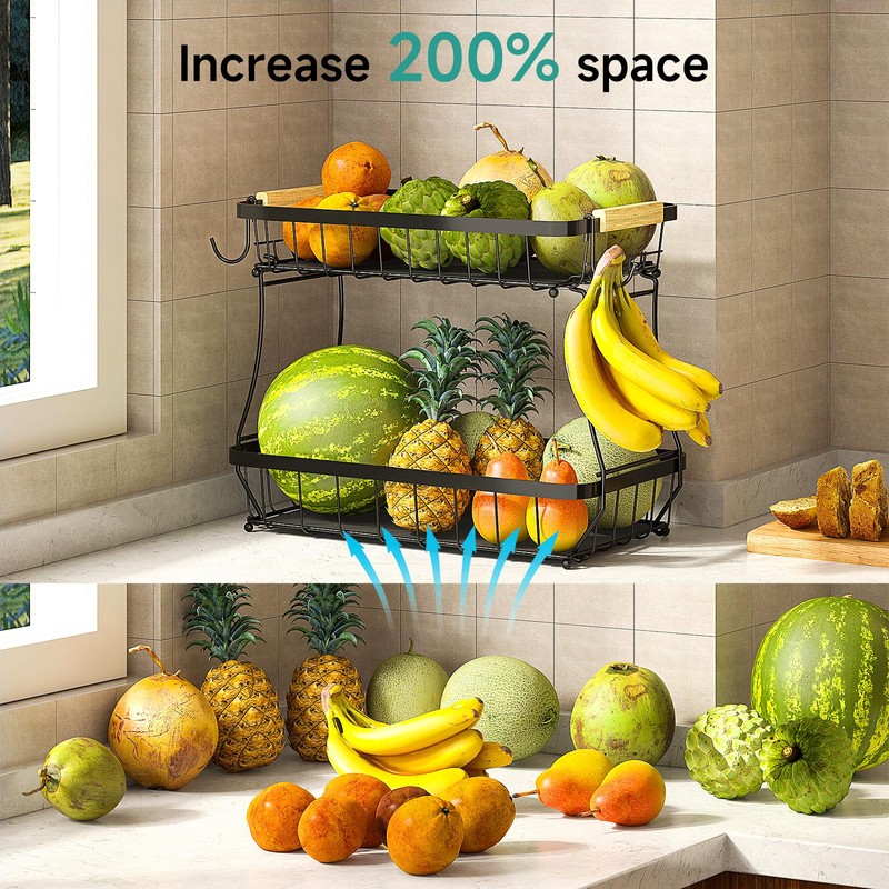 Sevenblue 3 Tier Fruit Basket for Kitchen Counter with 2