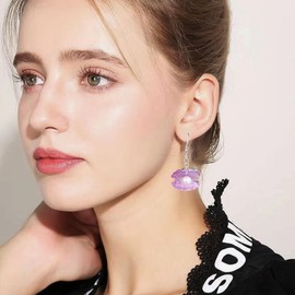 QIAOLEHUI Sweet Cute Seashell Pearl Dangle Earrings Beach Pearls Sea Shell Earrings for Women Ocean Jewelry Accessories (Violet)