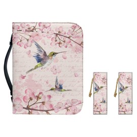 Cadowhimsy Bible Case Floral Hummingbird Peach Blossom Print Church Bible Carrying Pack Lightweight Bible Cover with Bookmarks Bible Holder for Women Men Prayer Travel Outdoor, M