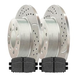 AutoShack Pair of 2 Rear Drilled and Slotted Brake Rotors Black and Performance Ceramic Pads Set Replacement for 2017-2019 2020 2021 2022 2023 Jeep Compass 2.0L 2.4L 4WD AWD FWD BRK020360569