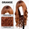 KOME Orange Wigs with Bangs,Ginger Long Wavy Wig for Women,Long