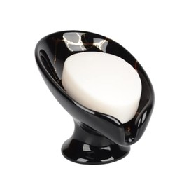 Soap Dish, Ceramic Soap Holder Self Draining Leaf Shape Bar Soap Holder, Marble Look Black Drain Soap Dish Holder for Bathroom, Easy to Clean Keeps Soap Dry, ANTIS'S HOME