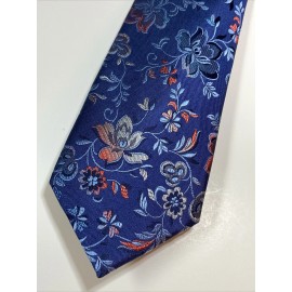Joseph Abboud Mens 100% Silk Necktie, Blue W/ Floral Design MSRP $79.