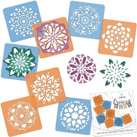 NAKLEO Painting Stencils for Kids, 8 Pcs Set 15x15cm Mandals Rangoli, Children Creative Drawing Templates Plastic and Reusable, DIY Decoration Arts and Crafts, Paper Wall Wood Fabric