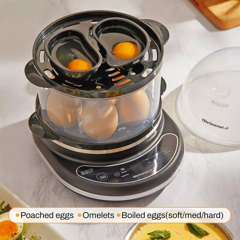 Elite Gourmet Easy Egg Cooker Programmable Presets and Delay Timer,
